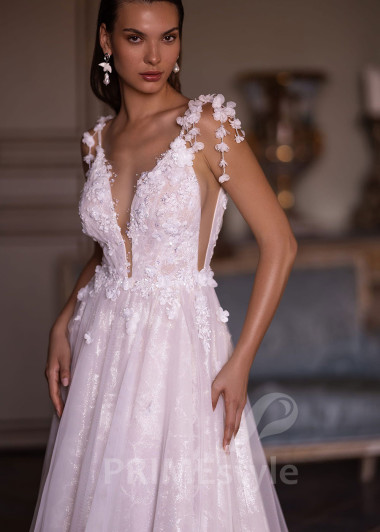 Luxusné svadobné šaty na ramienka VO024 - primestyle.sk