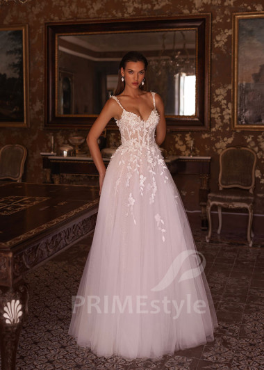 Luxusné svadobné šaty na ramienka VO026