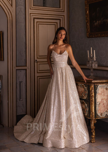 Luxusné trblietavé svadobné šaty VO028