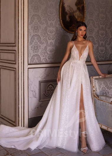 Luxusné trblietavé svadobné šaty VO031