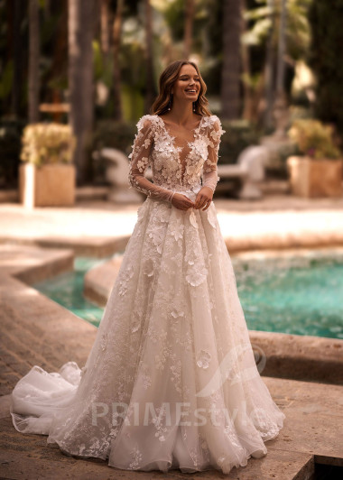 Luxusné kvetované svadobné šaty VR020