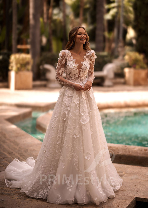 Luxusné kvetované svadobné šaty VR020