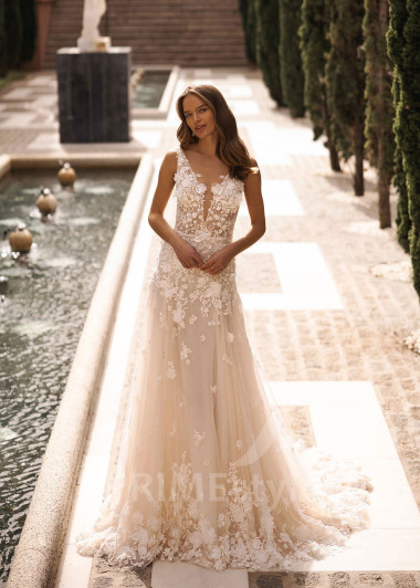 Luxusné kvetované svadobné šaty VR033