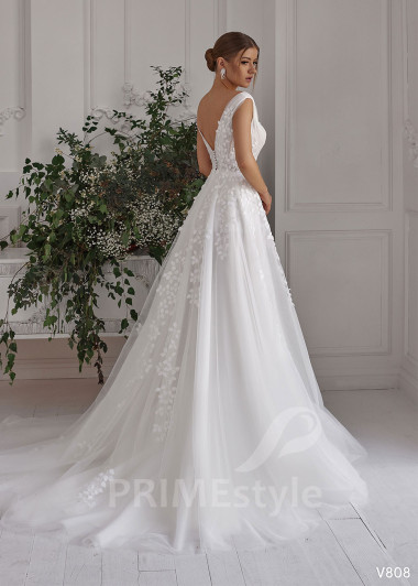 Jednoduché čipkované svadobné šaty RS808 - primestyle.sk