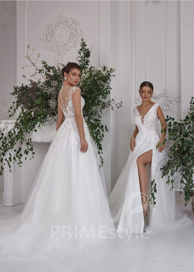 Jednoduché čipkované svadobné šaty RS808 - primestyle.sk