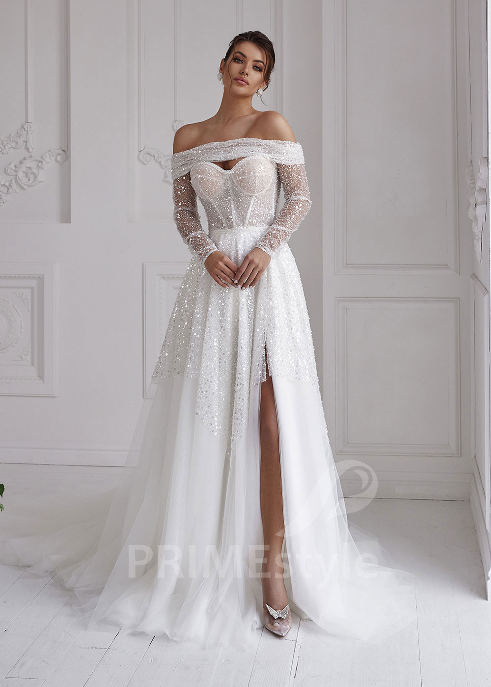 Luxusné trblietavé svadobné šaty RS817