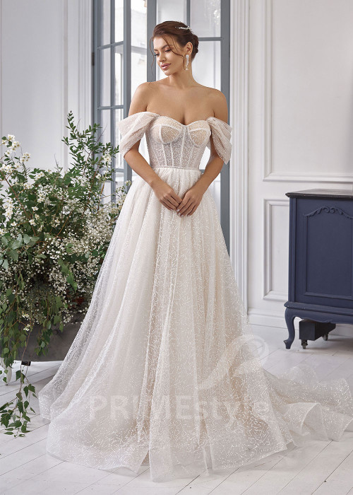 Extravagantné trblietavé svadobné šaty RS832