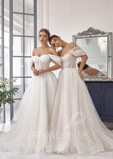 Extravagantné trblietavé svadobné šaty RS832 - primestyle.sk