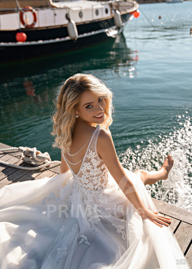 Luxusné čipkované svadobné šaty EMS162 - primestyle.sk