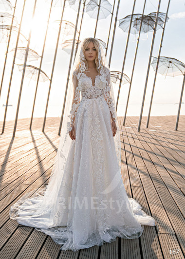 Exkluzívne celočipkované svadobné šaty EMS167