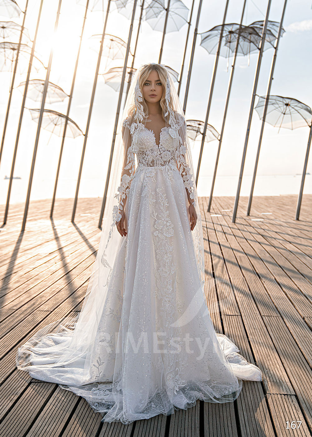 Exkluzívne celočipkované svadobné šaty EMS167