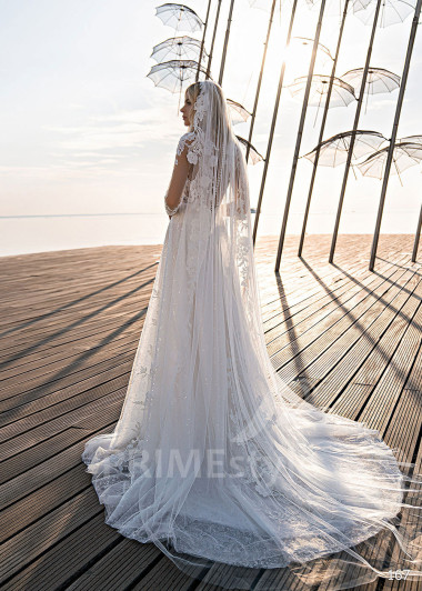 Exkluzívne celočipkované svadobné šaty EMS167 - primestyle.sk