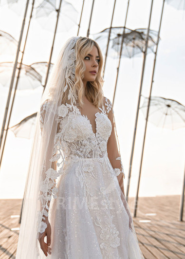 Exkluzívne celočipkované svadobné šaty EMS167 - primestyle.sk