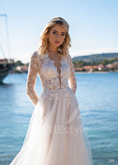 Elegantné čipkované svadobné šaty EMS169 - primestyle.sk
