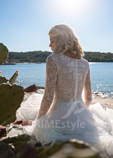 Elegantné čipkované svadobné šaty EMS169 - primestyle.sk