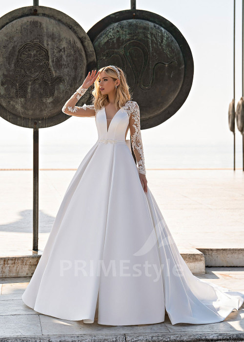 Elegantné hladké svadobné šaty EMS171