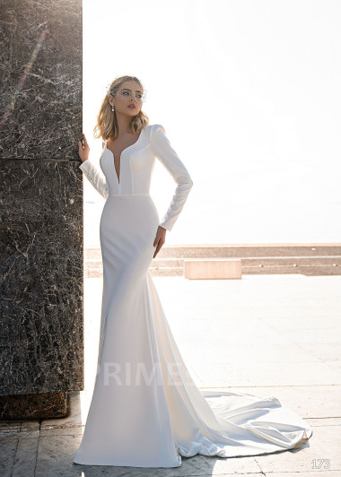 Elegantné hladké svadobné šaty EMS173