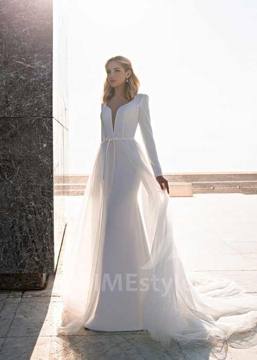 Elegantné hladké svadobné šaty EMS173