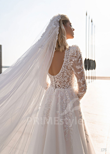 Luxusné čipkované svadobné šaty EMS175 - primestyle.sk