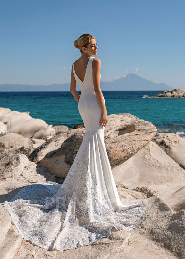 Elegantné úzke svadobné šaty EMS177 - primestyle.sk