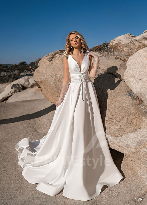 Jednoduché hladké svadobné šaty EMS178