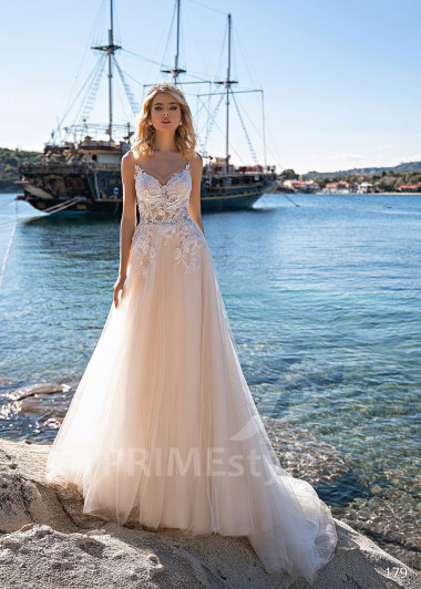 Elegantné svadobné šaty na ramienka EMS179