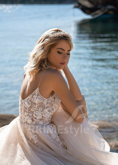 Elegantné svadobné šaty na ramienka EMS179 - primestyle.sk