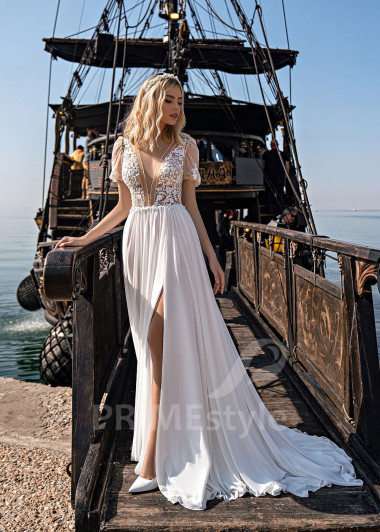Luxusné šifónové svadobné šaty EMS182