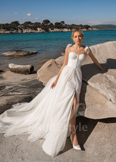 Elegantné trblietavé svadobné šaty EMS185