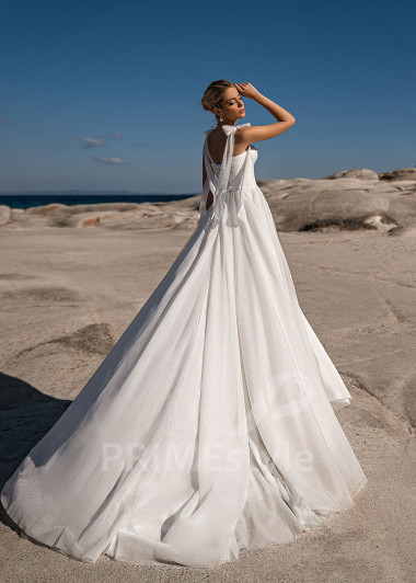 Elegantné trblietavé svadobné šaty EMS185 - primestyle.sk