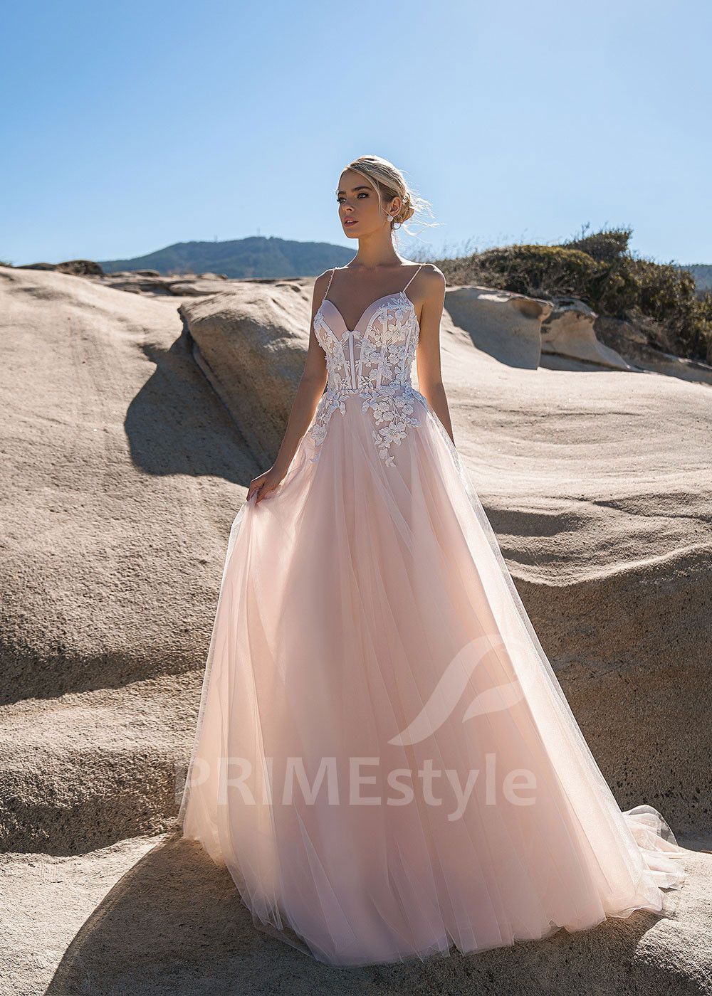 Elegantné svadobné šaty na ramienka EMS187