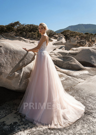 Elegantné svadobné šaty na ramienka EMS187 - primestyle.sk