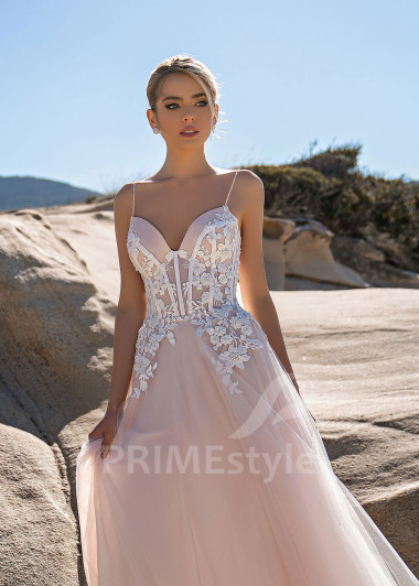 Elegantné svadobné šaty na ramienka EMS187 - primestyle.sk