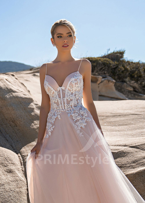 Elegantné svadobné šaty na ramienka EMS187