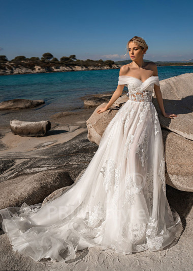 Luxusné tylové svadobné šaty EMS188