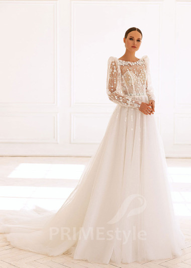 Elegantné čipkované svadobné šaty BS001