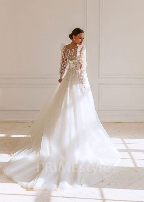 Elegantné čipkované svadobné šaty BS001