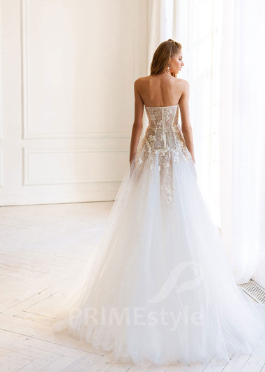 Extravagantné čipkované svadobné šaty BS002 - primestyle.sk