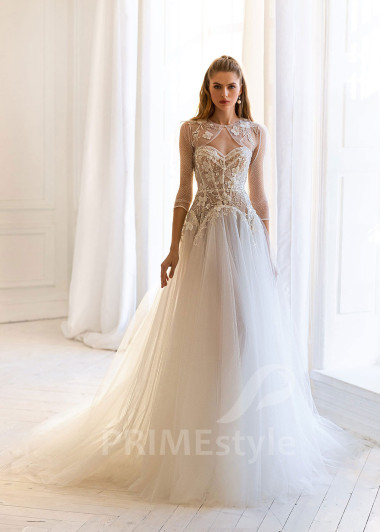 Extravagantné čipkované svadobné šaty BS002 - primestyle.sk