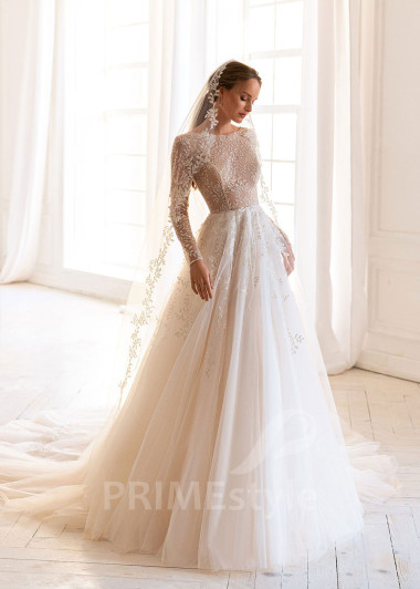 Elegantné čipkované svadobné šaty BS006