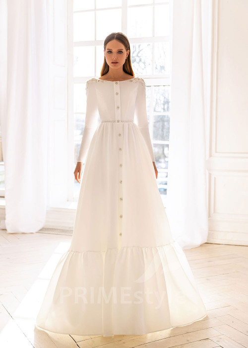 Elegantné minimalistické svadobné šaty BS028