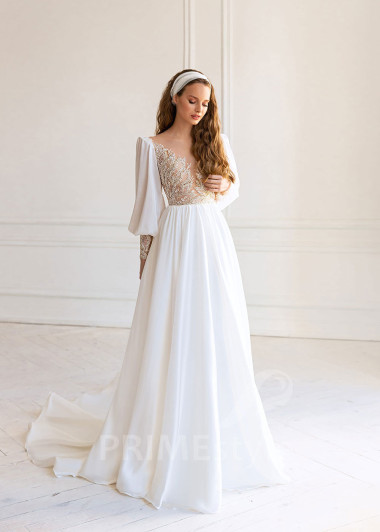 Luxusné šifónové svadobné šaty BS029