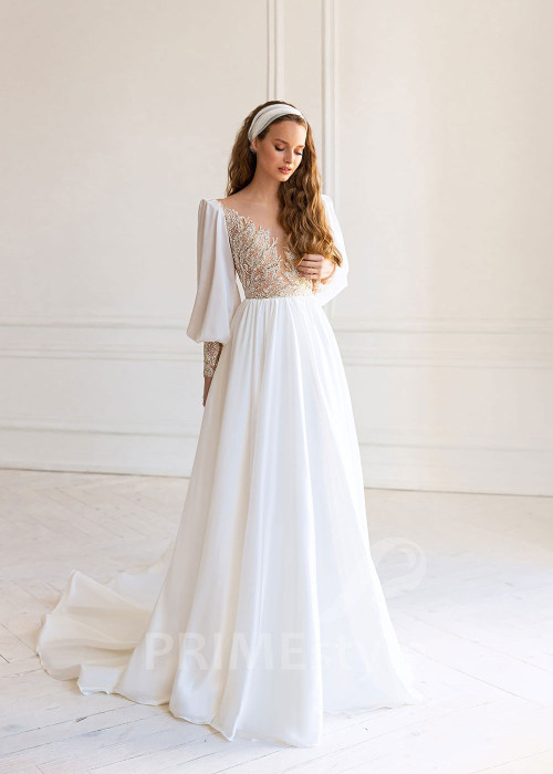 Luxusné šifónové svadobné šaty BS029