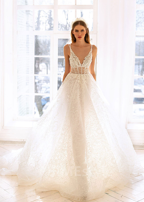 Extravagantné celočipkované svadobné šaty BS034