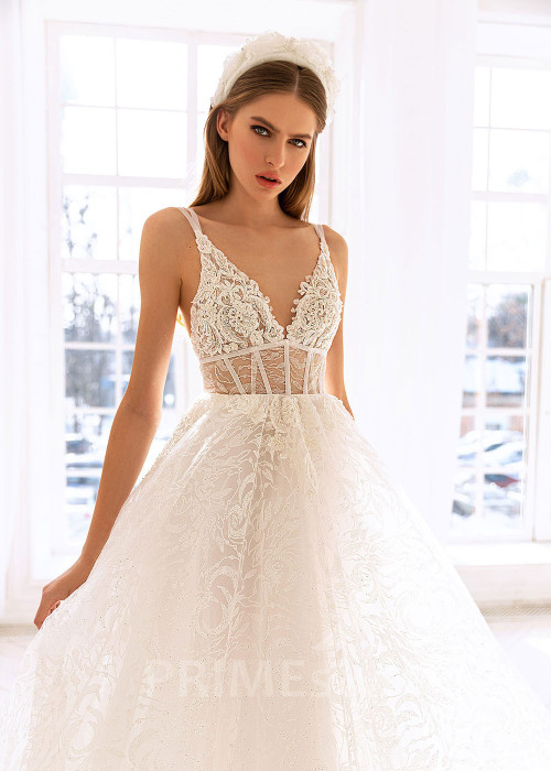 Extravagantné celočipkované svadobné šaty BS034