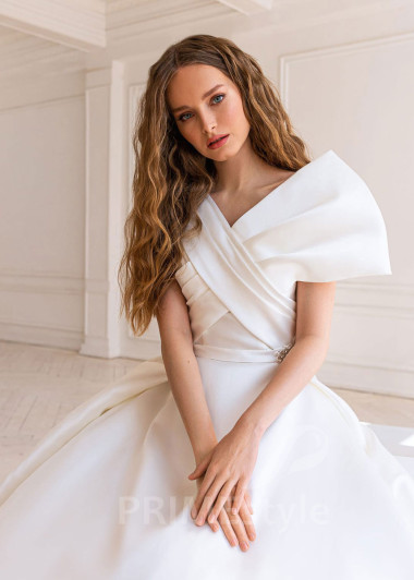 Elegantné asymetrické svadobné šaty BS039 - primestyle.sk