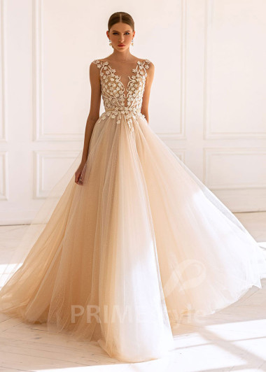 Luxusné kvetované svadobné šaty BS041 - primestyle.sk