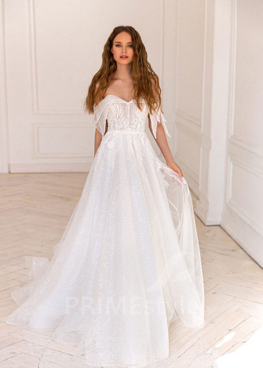 Extravagantné trblietavé svadobné šaty BS043