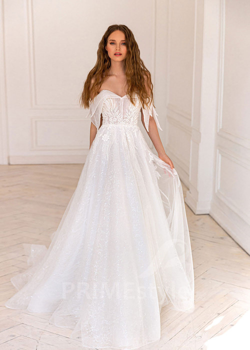 Extravagantné trblietavé svadobné šaty BS043