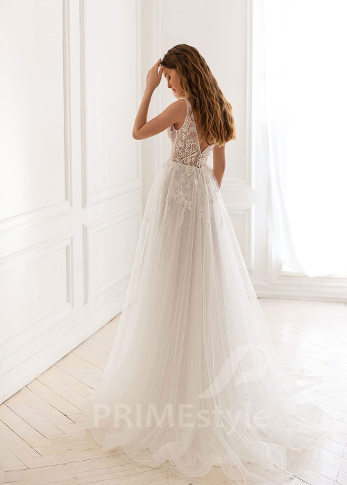 Elegantné čipkované svadobné šaty BS049